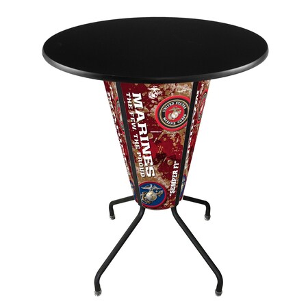 Holland Bar Stool Co Lighted 42" Black Marines Pub Table, Black, 36" dia. Top L218B42MarineOD36RBlk